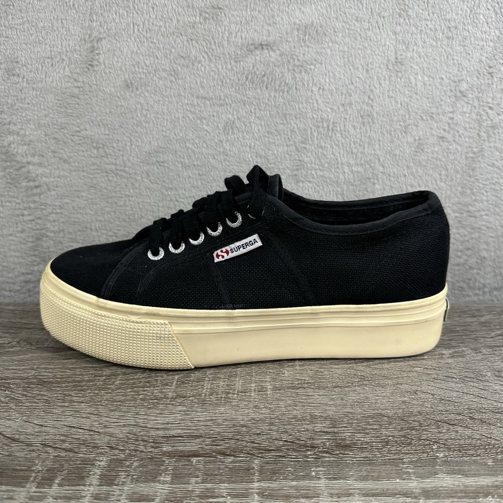 Superga Platform Sneakers Black Canvas Women's 8.5 (Men's 7)‎ Chunky Lace Up